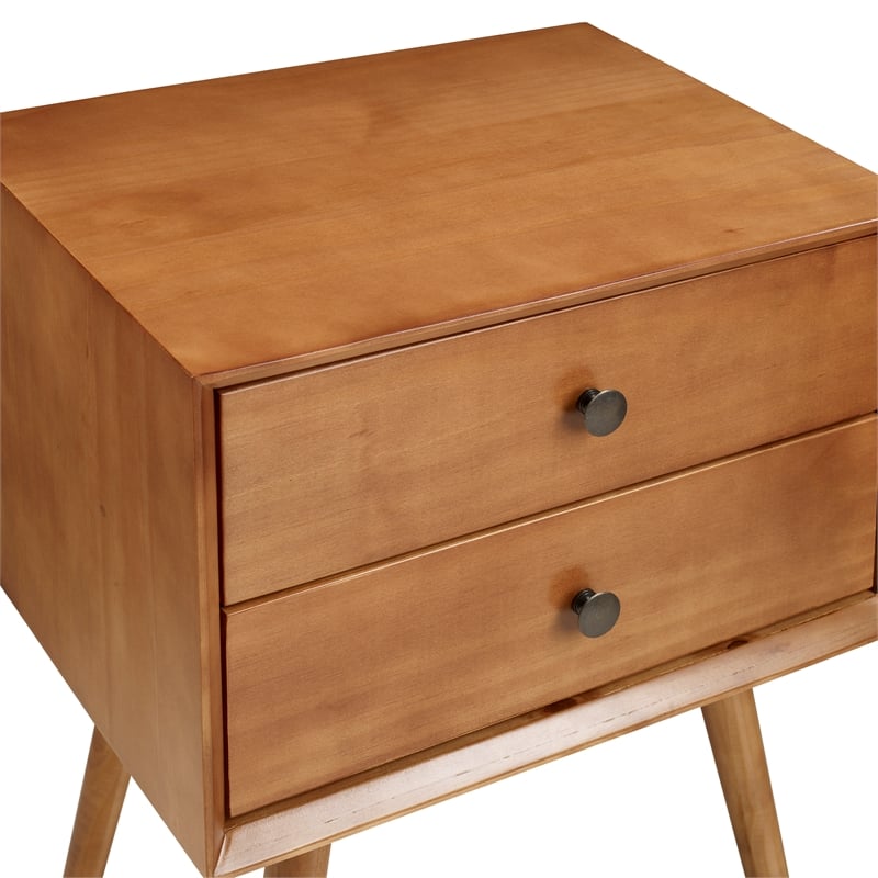 Allora Mid-Century 2 Drawer Solid Wood Nightstand in Caramel