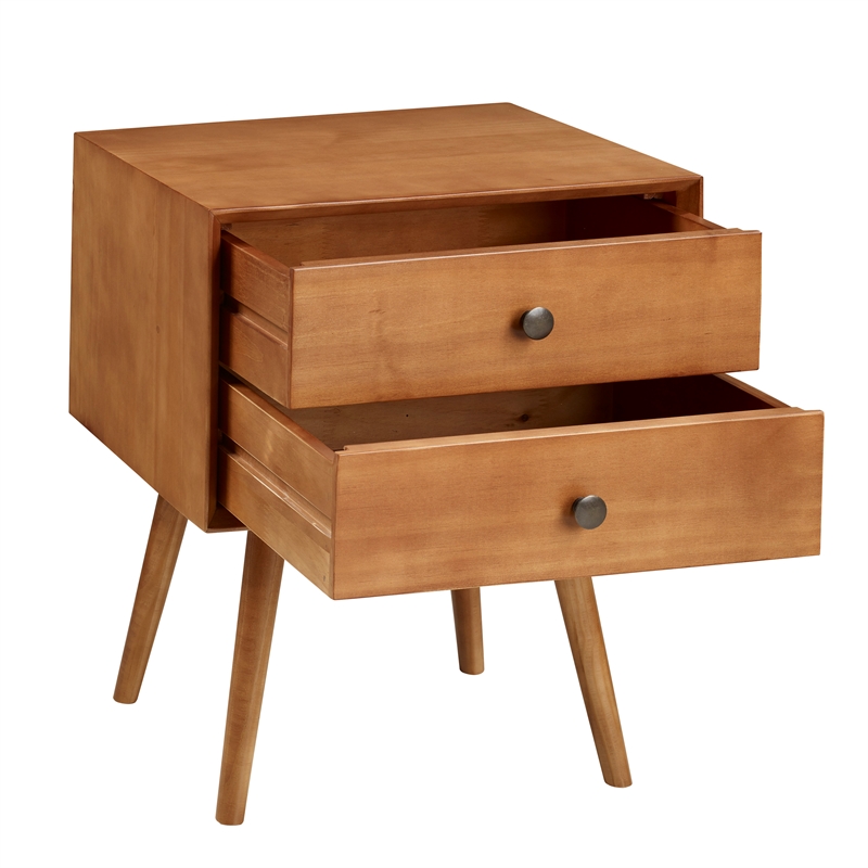 Allora Mid-Century 2 Drawer Solid Wood Nightstand in Caramel