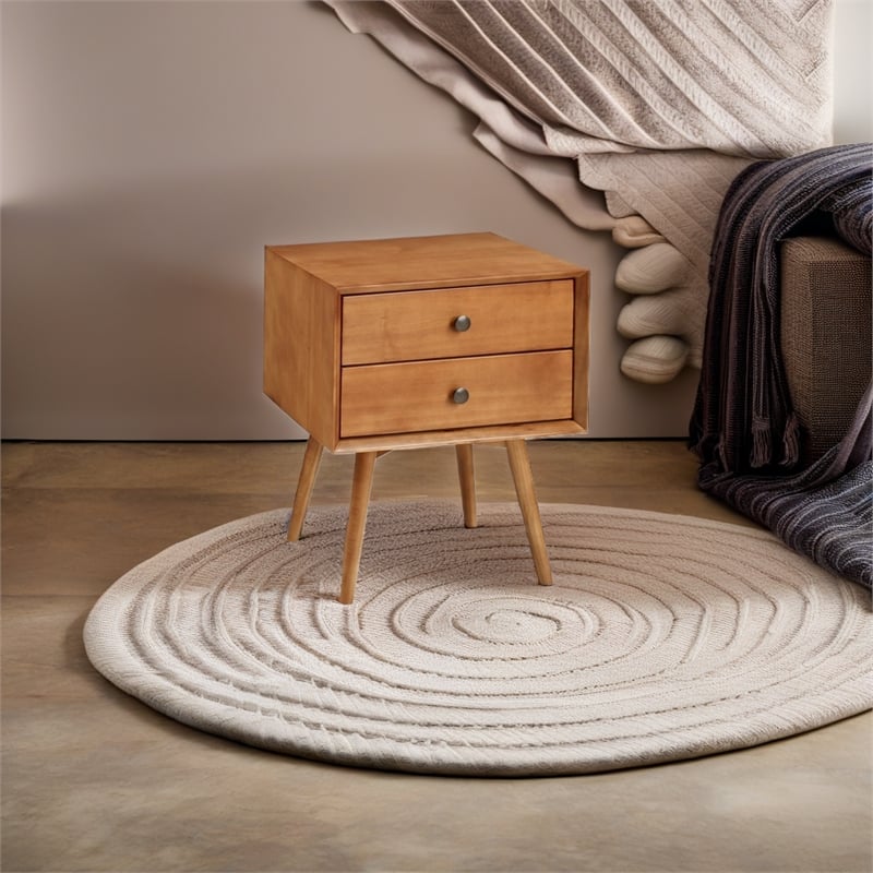 Allora Mid-Century 2 Drawer Solid Wood Nightstand in Caramel