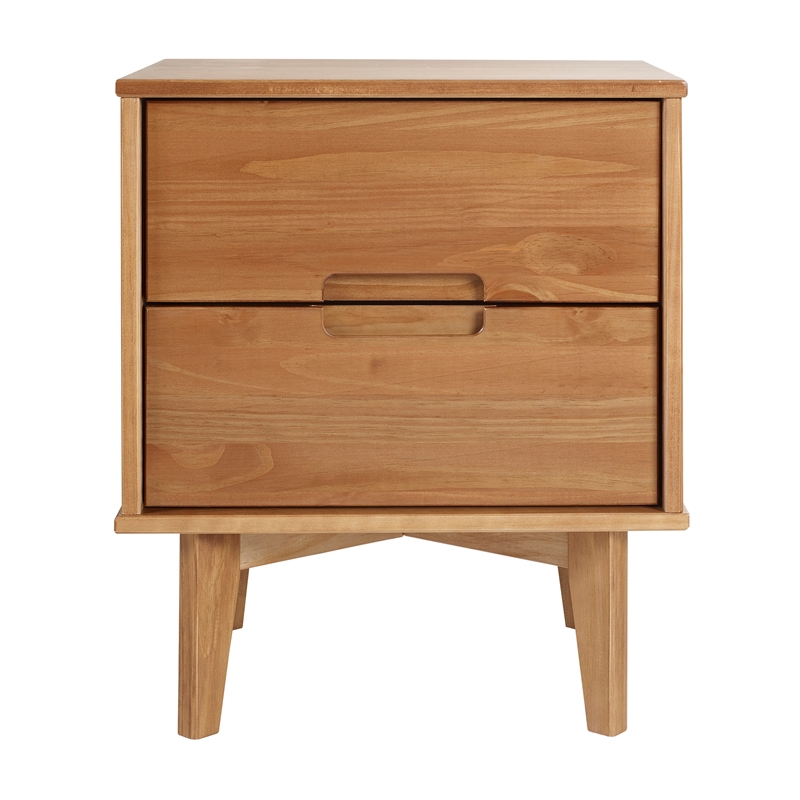 Allora Mid Century Modern Wood 2 Drawer Nightstand in Caramel