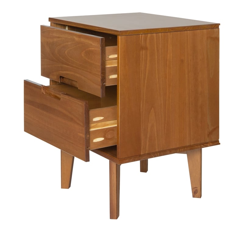 Allora Mid Century Modern Wood 2 Drawer Nightstand in Caramel