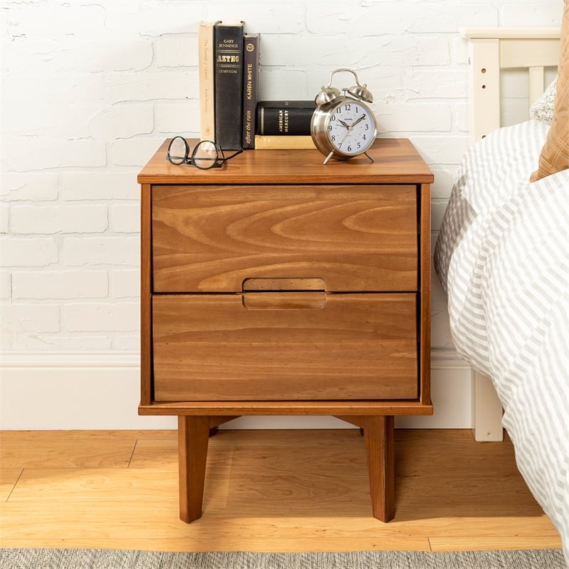 Allora Mid Century Modern Wood 2 Drawer Nightstand in Caramel
