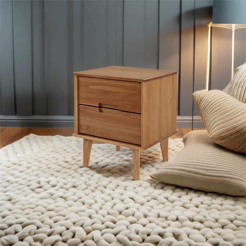 Allora Mid Century Modern Wood 2 Drawer Nightstand in Caramel