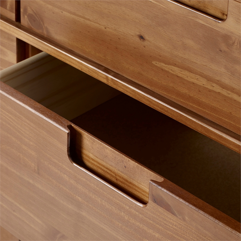 Allora 6 Drawer Mid Century Modern Wood Dresser in Caramel