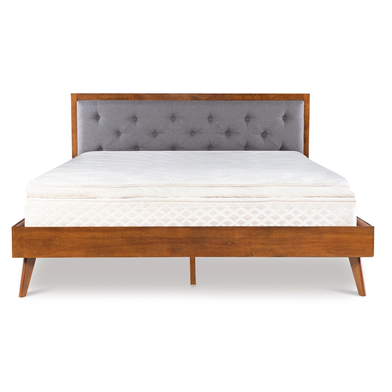 Allora Mid-Century Wood/Polyester King Platform Bed in Medium Brown