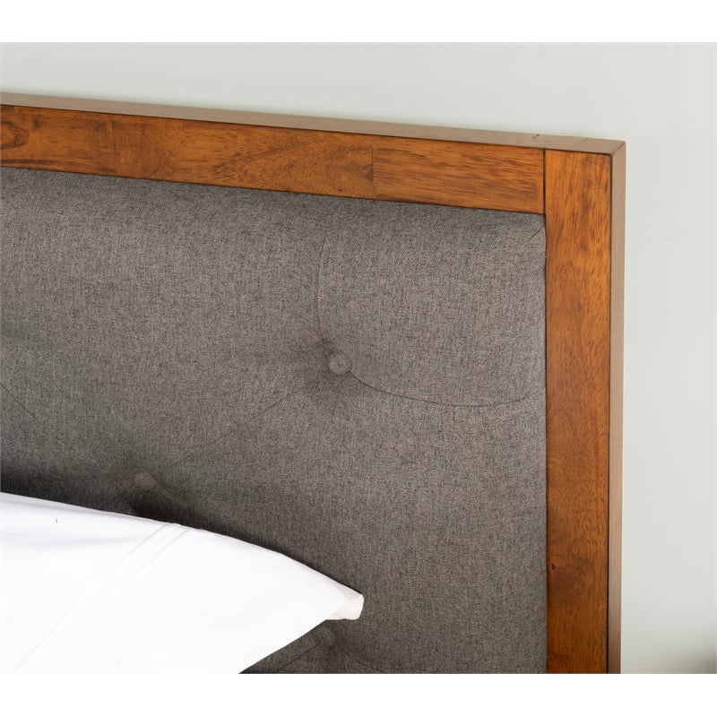 Allora Mid-Century Wood/Polyester King Platform Bed in Medium Brown