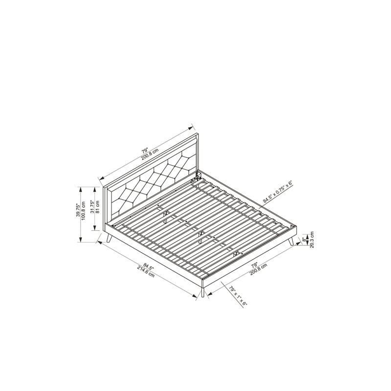 Allora Mid-Century Wood/Polyester King Platform Bed in Medium Brown