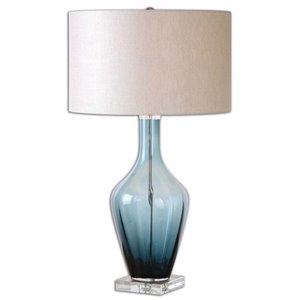 allora 1-light crystal and glass table lamp in blue