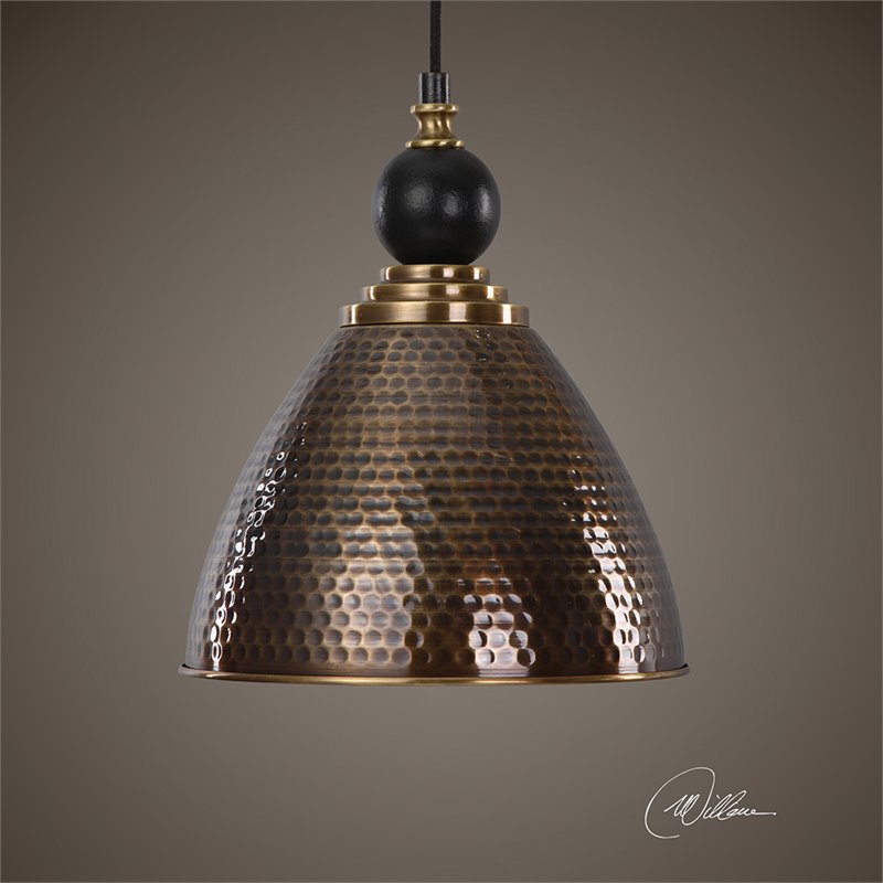 Allora 1-Light Metal Pendant in Hammered Antique Brass