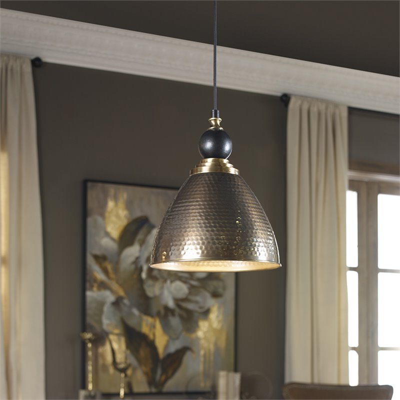 Allora 1-Light Metal Pendant in Hammered Antique Brass