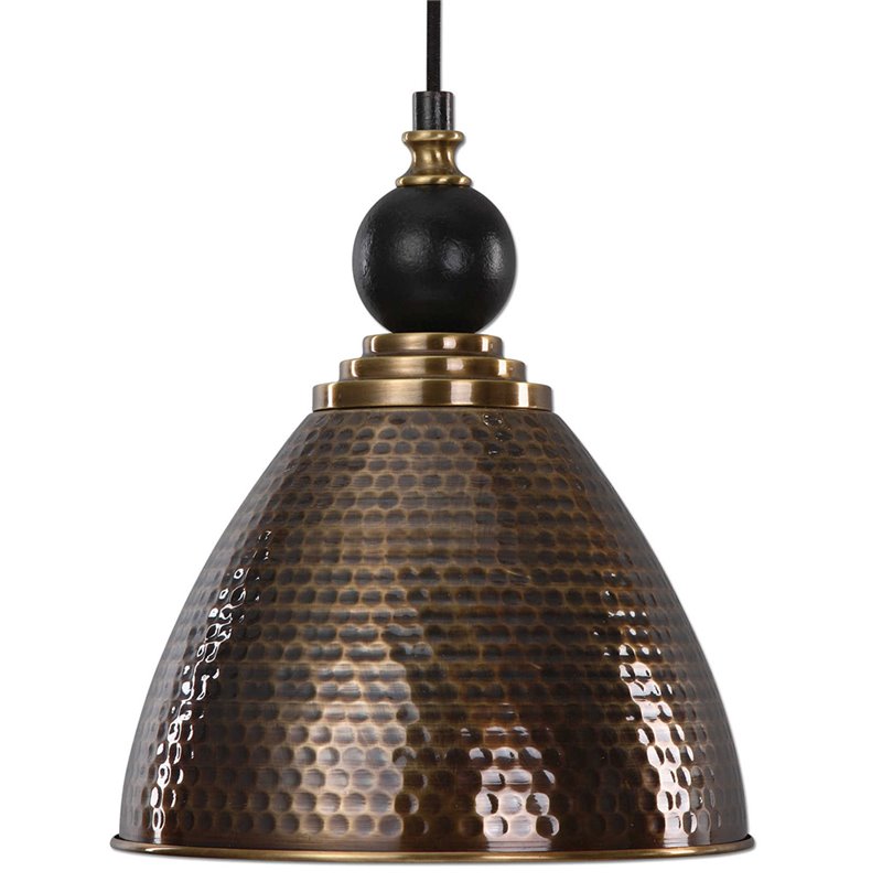 Allora 1-Light Metal Pendant in Hammered Antique Brass