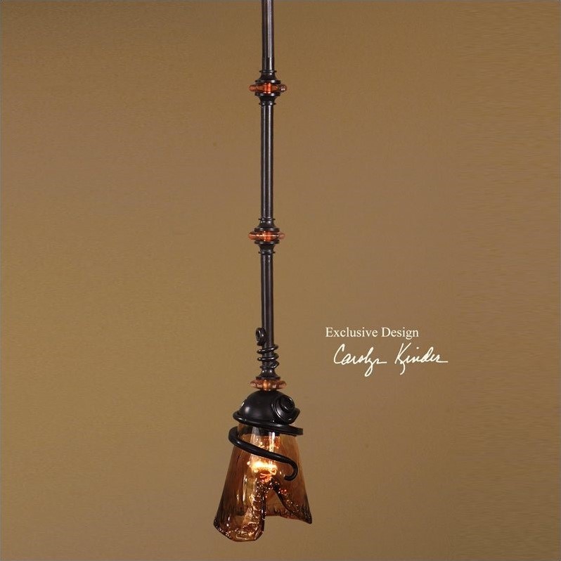 Allora Wrought Iron and Glass Mini Pendant in Oil Rubbed Bronze