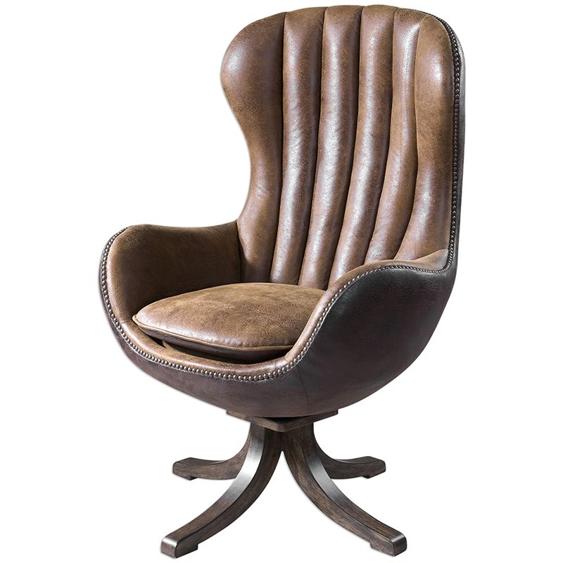 Allora MidCentury Faux Suede Swivel Chair in Toffee Brown A5145554375