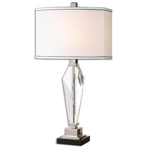 allora 1-light crystal and steel table lamp in polished nickel plated