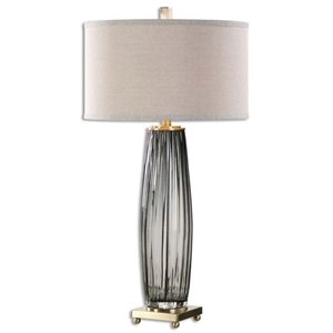allora 1-light glass and metal table lamp in transparent charcoal gray