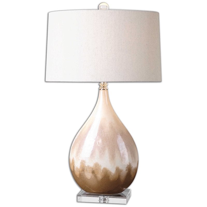 Allora 1-Light Glazed Ceramic Lamp in Metallic Rust Beige Glaze with Ivory