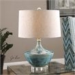 Allora 1-Light Ceramic and Crystal Lamp in Blue with Light Beige Fabric Shade