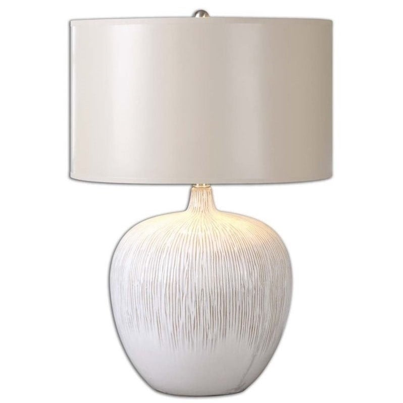 Allora 1-Light Textured Ceramic and Metal Lamp in Distressed Aged Ivory Glaze