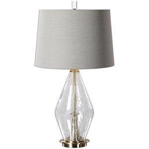 allora 1-light crackled glass and metal  lamp in clear and plated brushed brass
