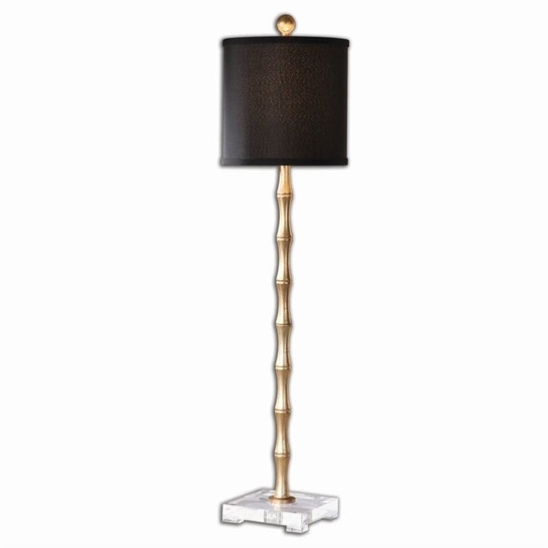 Allora 1-Light Crystal and Metal Bamboo Buffet Lamp in Light Antiqued Gold Leaf