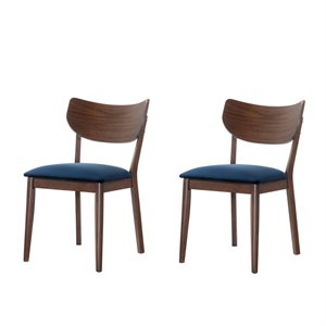 allora mid-century modern side chair set in navy blue