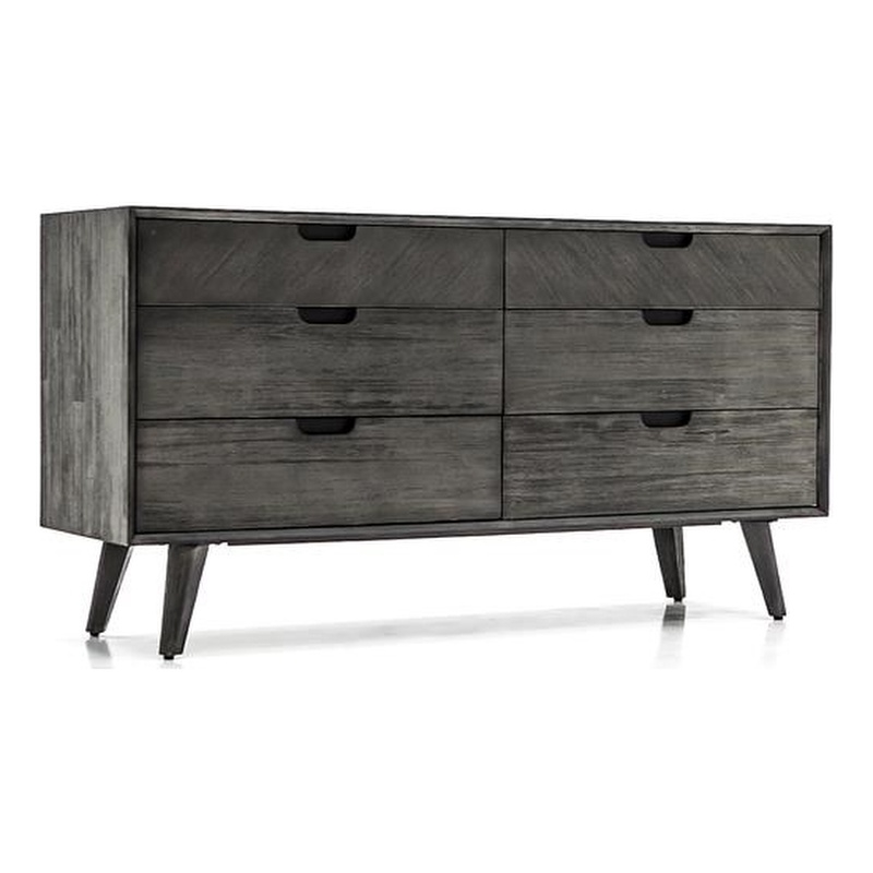 Allora 6-Drawer Mid-Century Wood Dresser with Tapered Legs in Gray