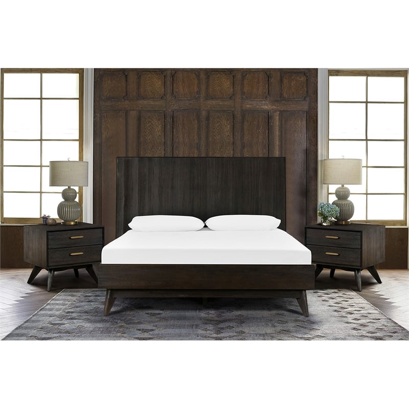 Allora 3-Piece Modern Wood King Bedroom Set in Brushed Brown/Gray/Antique Brass
