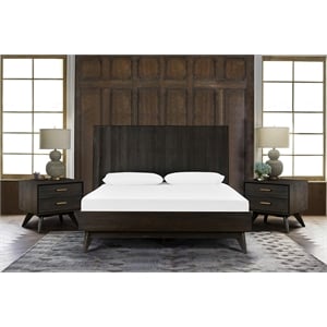 Allora 3-Piece Modern Wood Queen Bedroom Set in Brushed Brown/Gray/Antique Brass