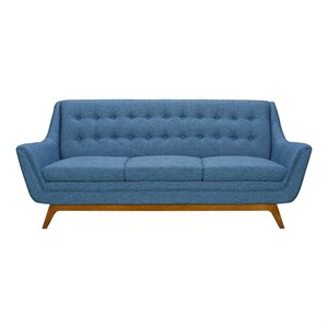 Allora Mid-Century Sofa in Champagne Wood and Blue