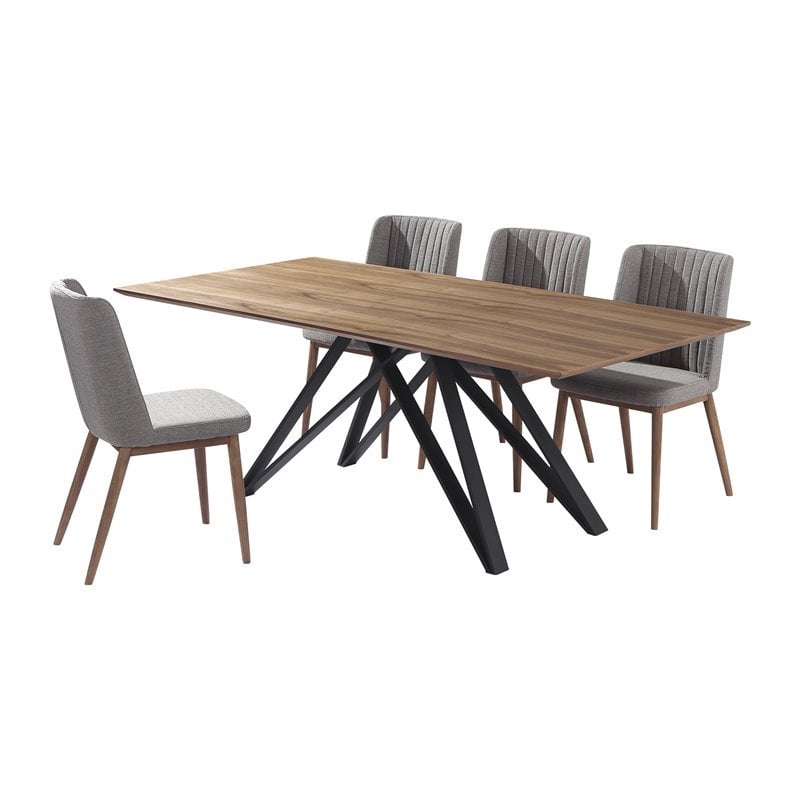 Allora 5-Piece Modern Wood Dining Set with Metal Frame in Brown