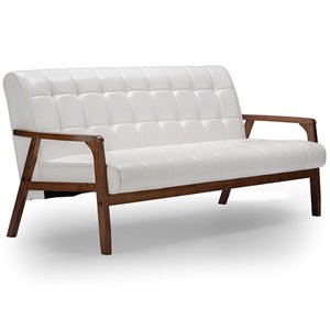 Allora Faux Leather Tufted Sofa in White and Brown