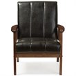 Allora Mid-Century Wood/Faux Leather Accent Chair in Black/Walnut