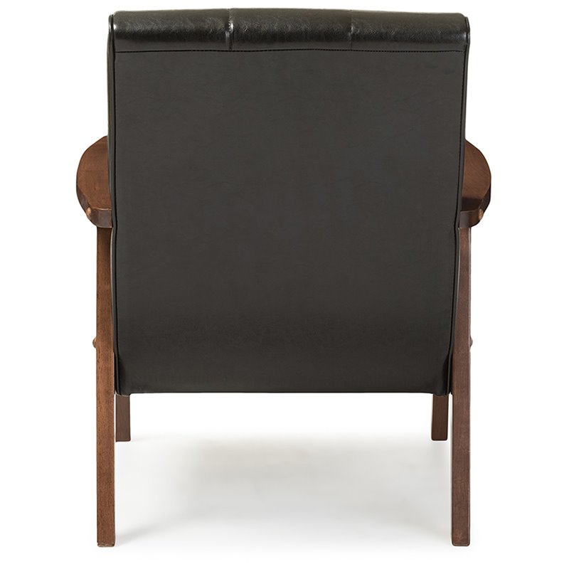 Allora Mid-Century Wood/Faux Leather Accent Chair in Black/Walnut
