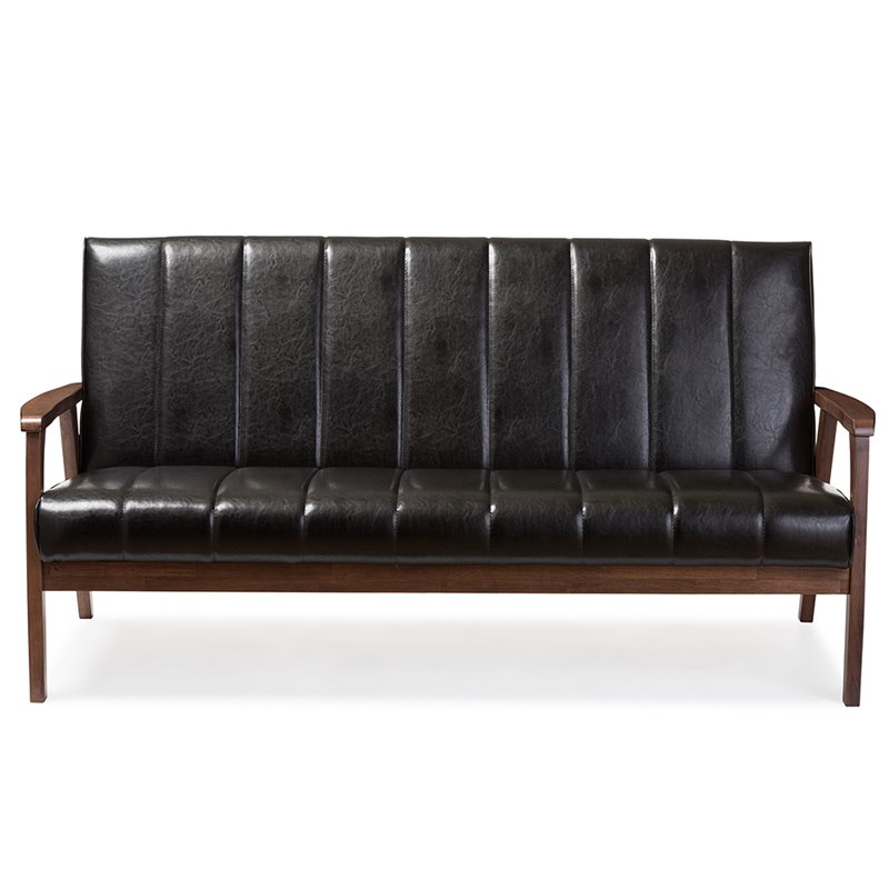 Allora Faux Leather Sofa in Black and Walnut