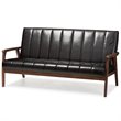 Allora Faux Leather Sofa in Black and Walnut