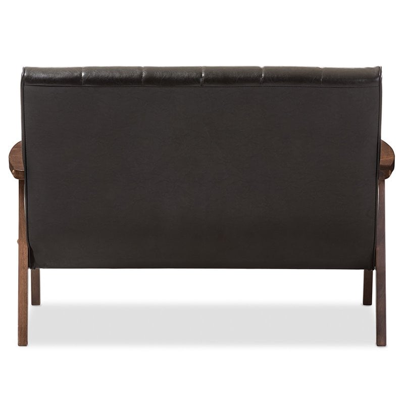Allora Faux Leather Loveseat in Dark Espresso and Walnut