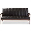 Allora Faux Leather Sofa in Dark Brown and Walnut