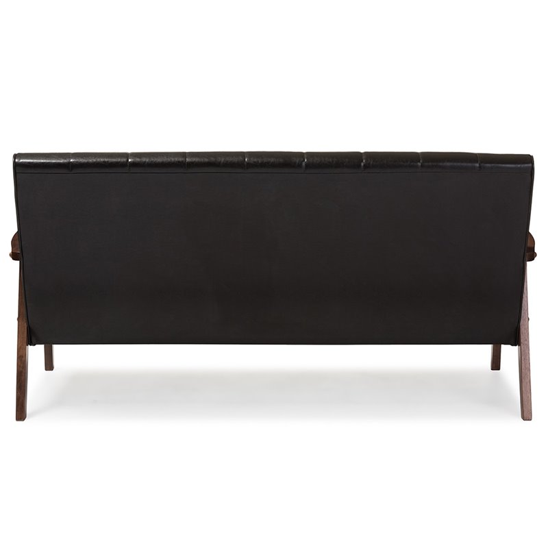 Allora Faux Leather Sofa in Dark Brown and Walnut