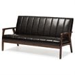 Allora Faux Leather Sofa in Dark Brown and Walnut