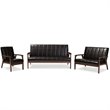 Allora 3 Piece Faux Leather Sofa Set in Brown and Walnut