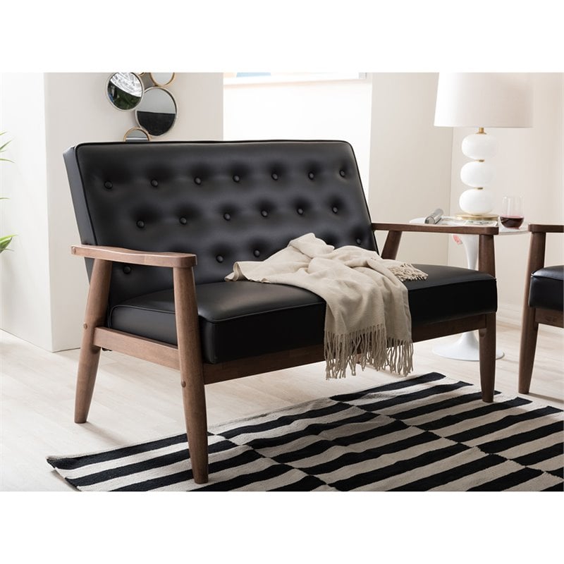 Allora Faux Leather Tufted Loveseat in Black