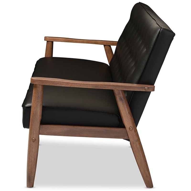 Allora Faux Leather Tufted Sofa in Black
