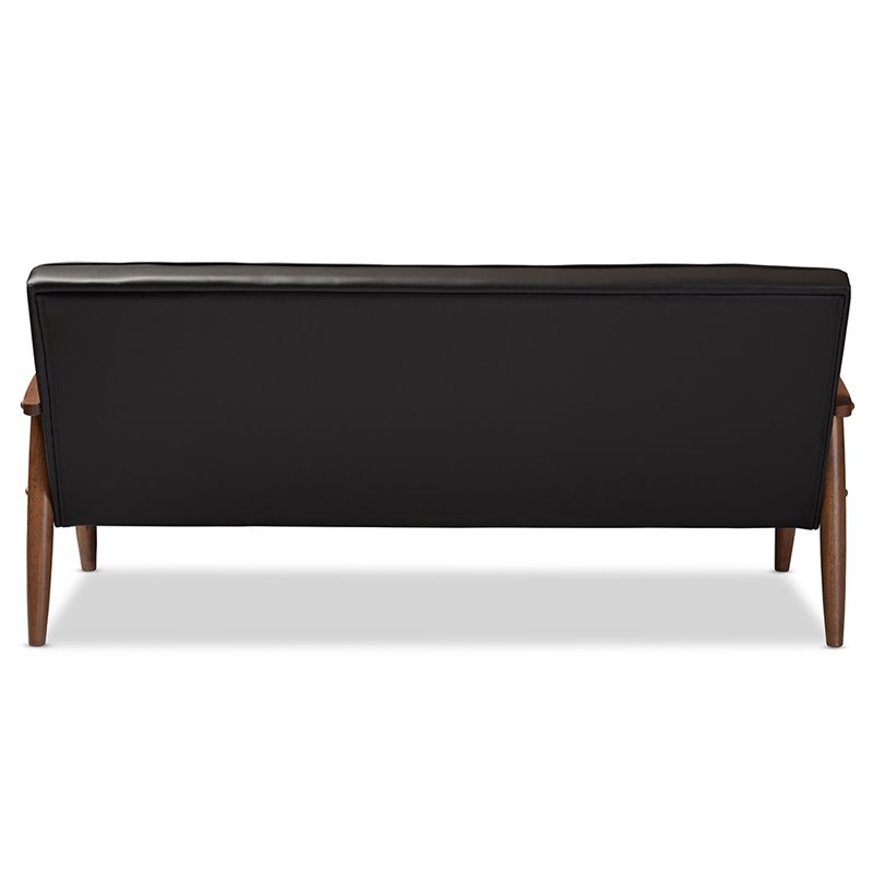 Allora Faux Leather Tufted Sofa in Black