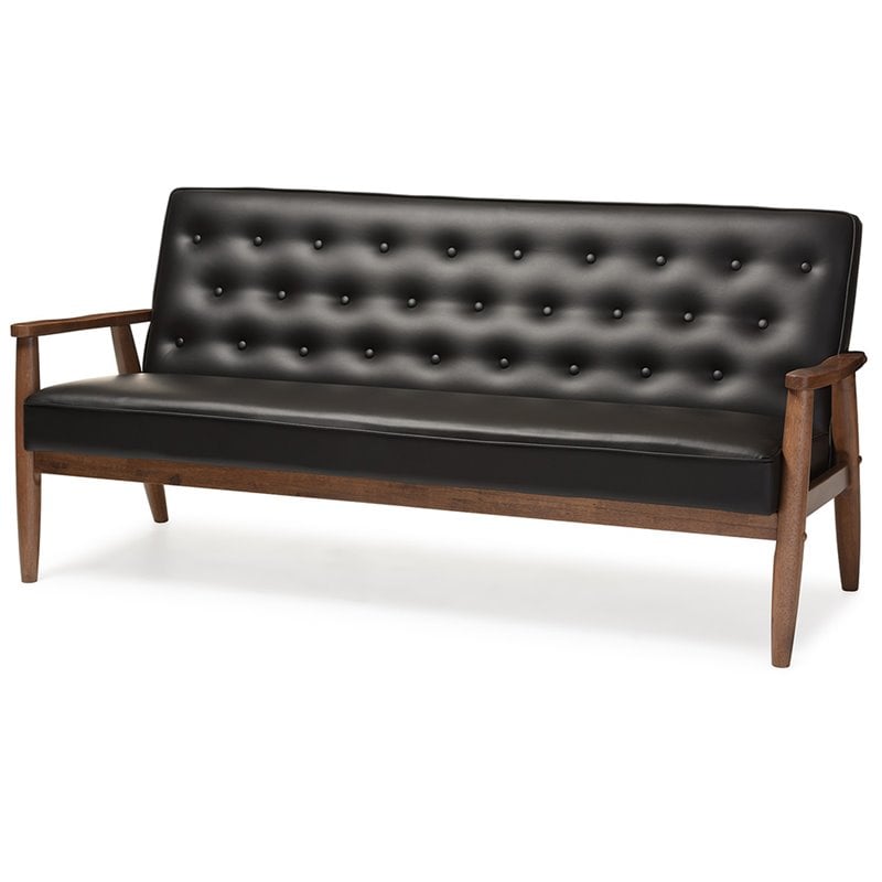 Allora Faux Leather Tufted Sofa in Black