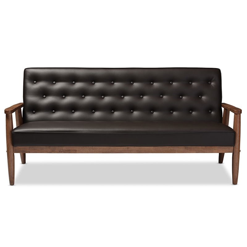 Allora Faux Leather Tufted Sofa in Brown