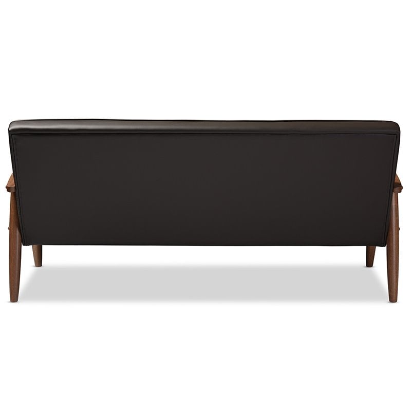 Allora Faux Leather Tufted Sofa in Brown