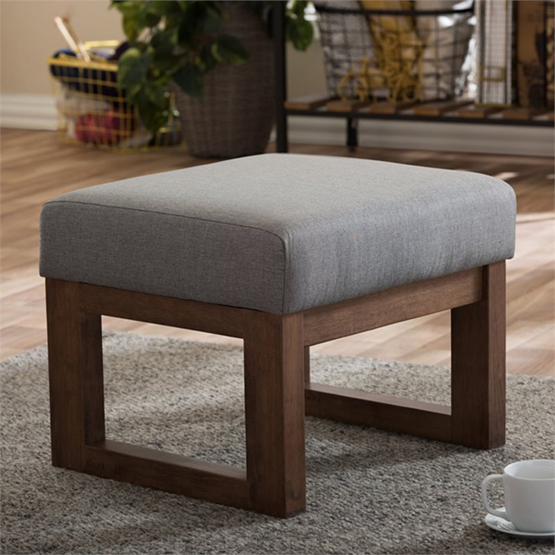 Allora Upholstered Ottoman in Gray and Walnut