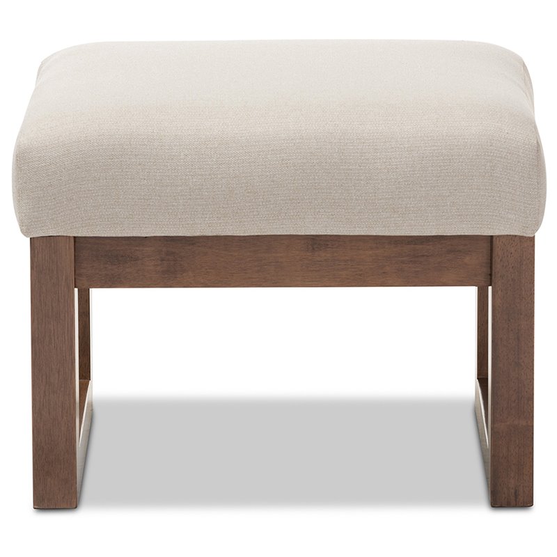 Allora Upholstered Ottoman in Light Beige and Walnut