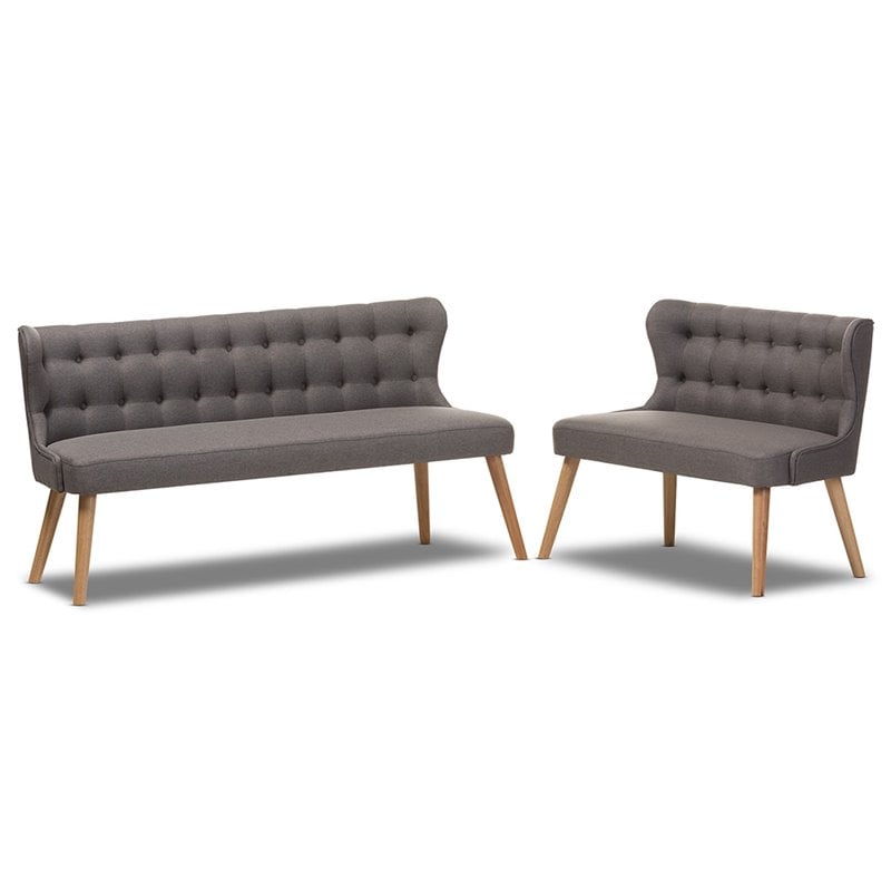 Allora 2 Piece Tufted Wingback Sofa Set in Gray