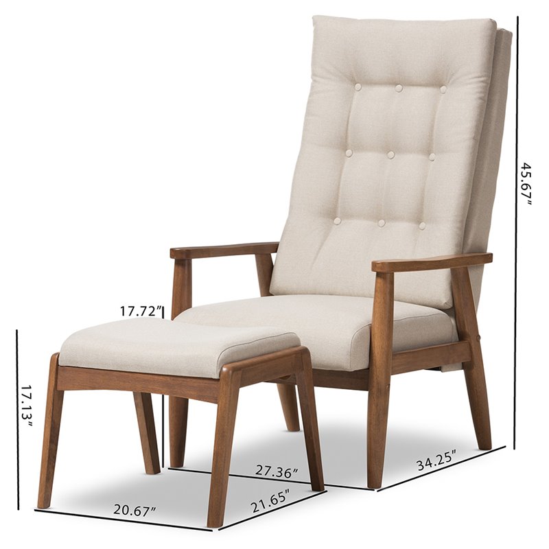 Allora Tufted Accent Chair and Ottoman Set in Light Beige